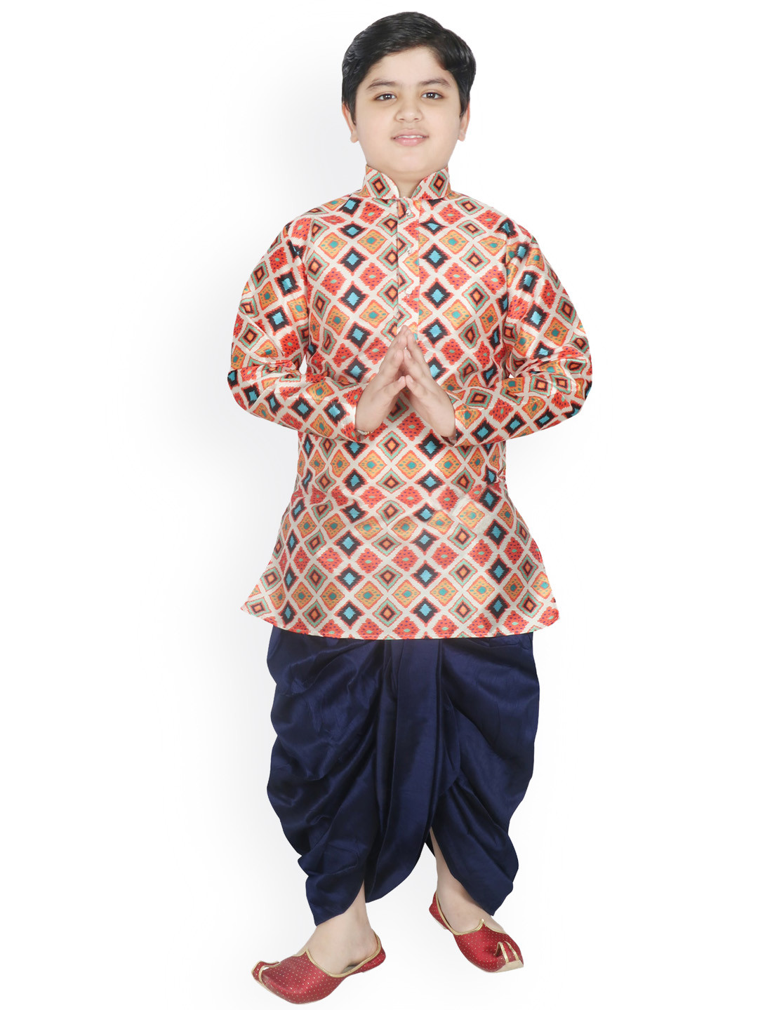 

SG YUVRAJ Boys Abstract Printed Kurta with Dhoti Pants, Off white