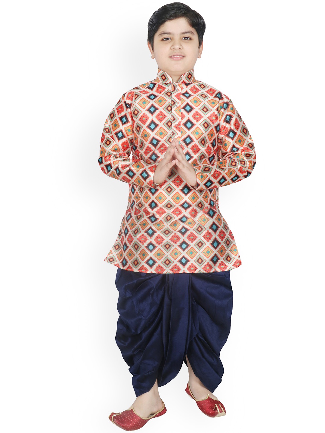 

SG YUVRAJ Boys Abstract Printed Kurta with Dhoti Pants, Off white