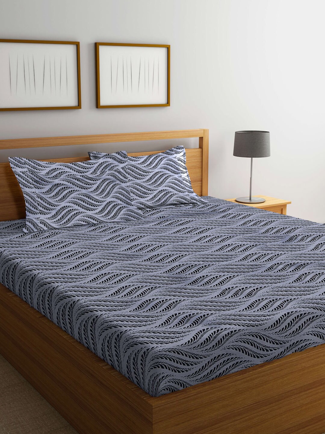

KLOTTHE Grey Abstract Printed 300 TC King Bedsheet With 2 Pillow Covers