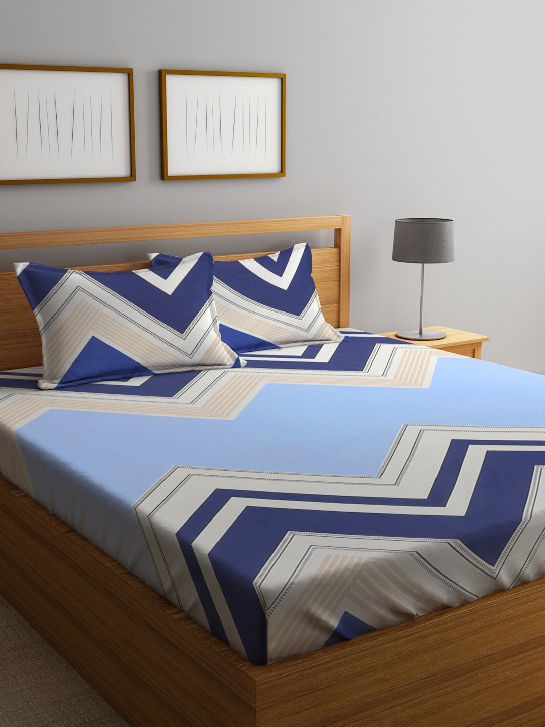 

KLOTTHE Geometric Printed 300 TC King Bedsheet with 2 Pillow Covers, Turquoise blue
