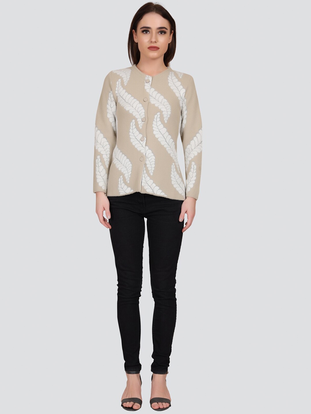 

Arshiya Women Beige & White Organic Cotton Cardigan