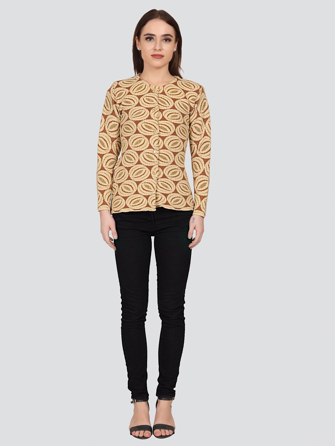 

Arshiya Women Camel Brown & Beige Organic Cotton Cardigan