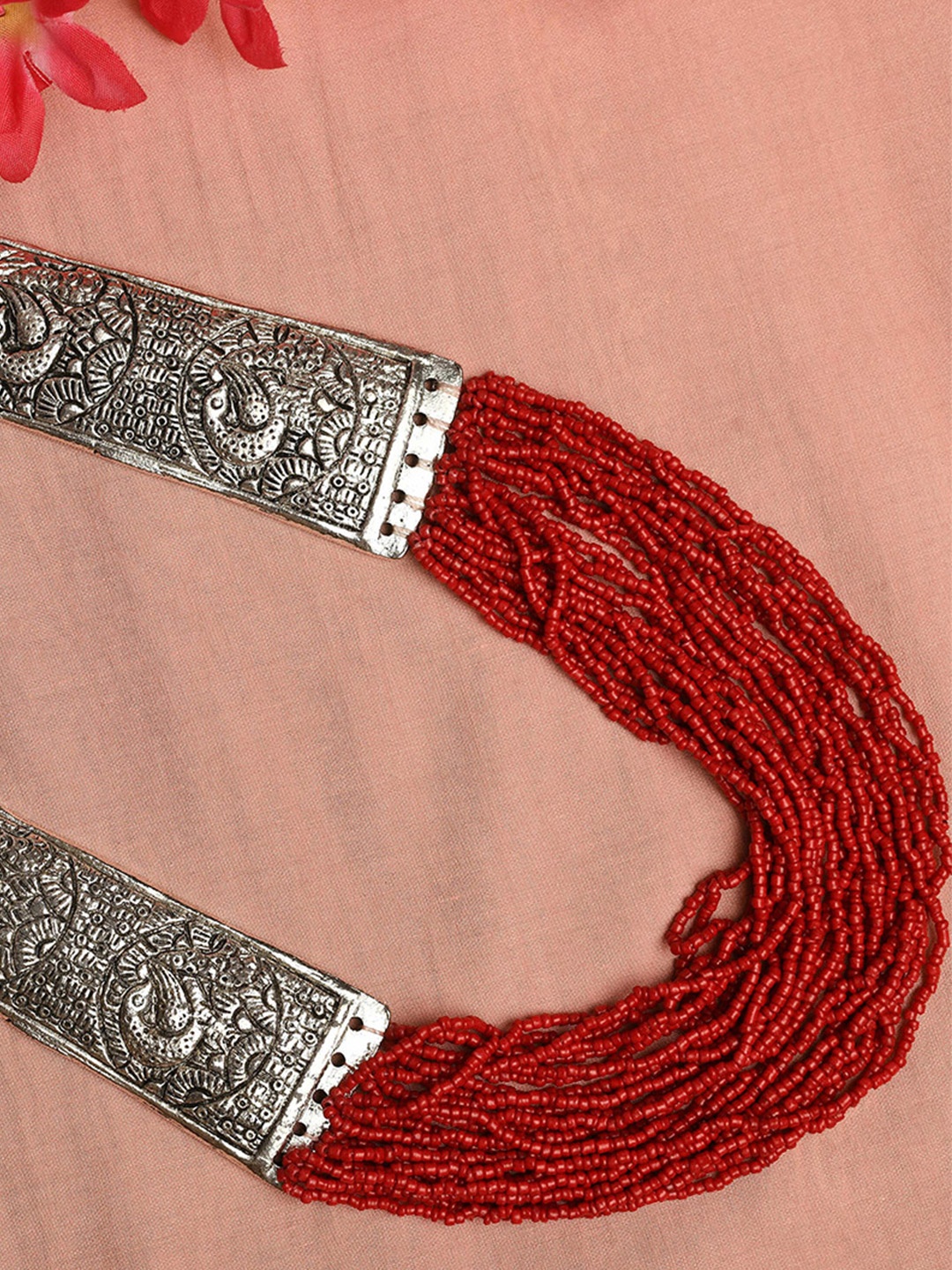 

QTO Silver-Toned & Red Silver-Plated Layered Necklace
