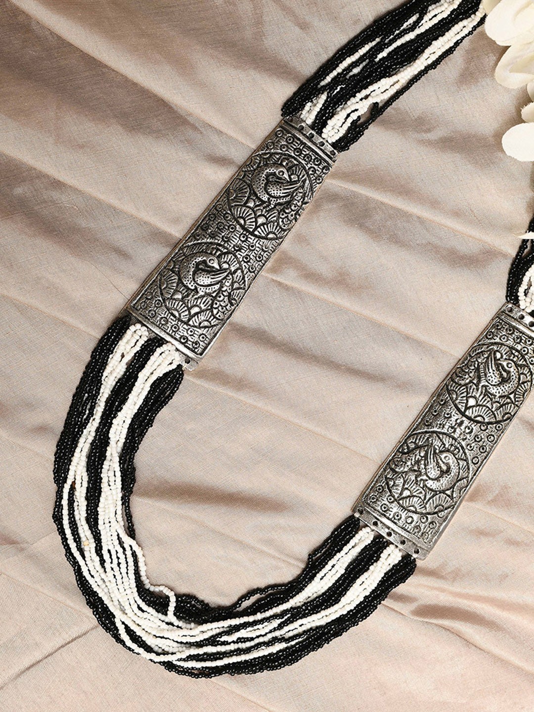 

QTO Silver-Toned & White Silver-Plated Layered Necklace