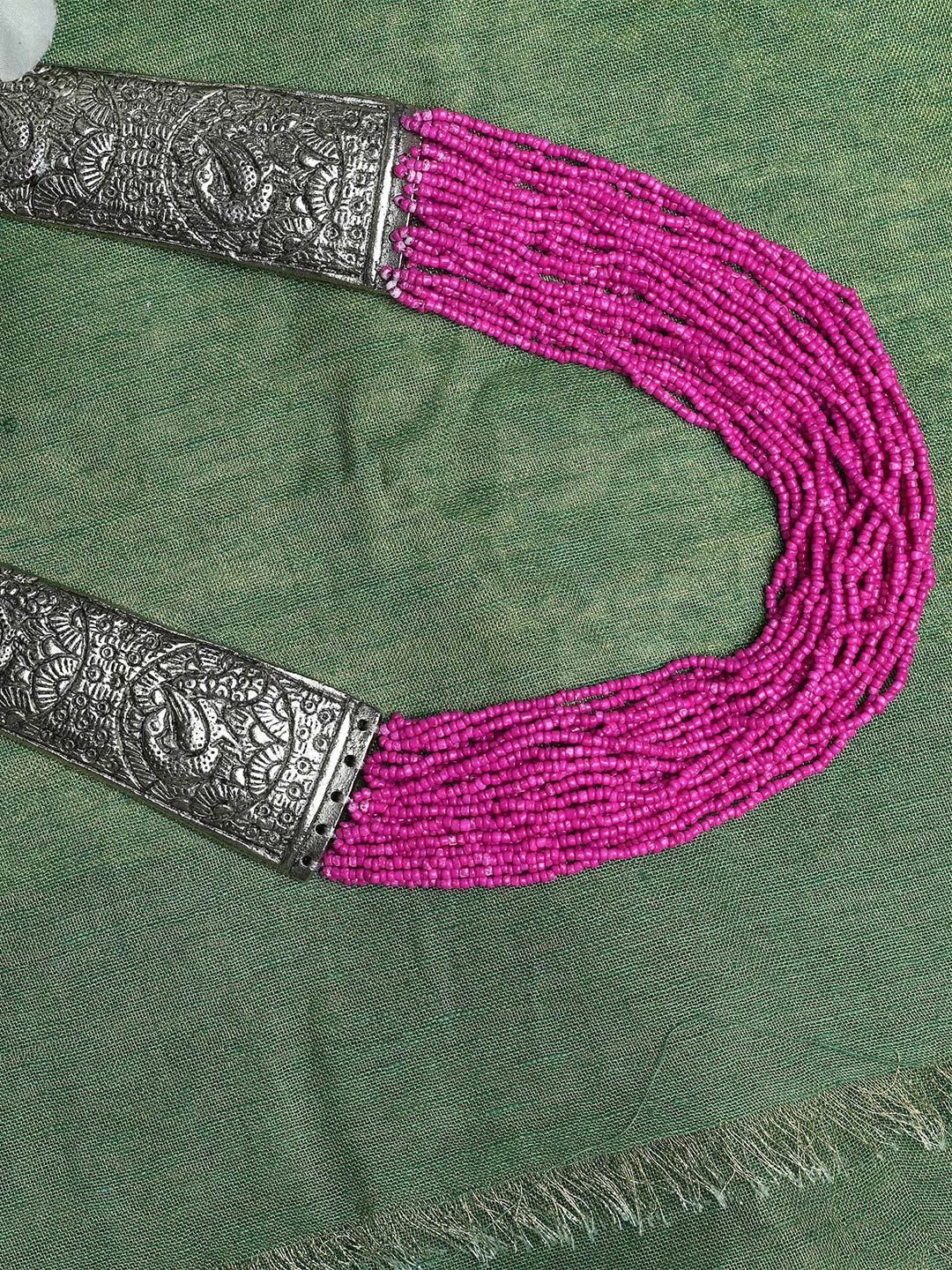 

QTO Silver-Toned & Pink Silver-Plated Layered Necklace