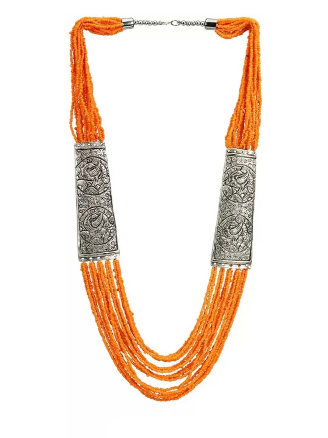 

QTO Silver-Toned & Orange Silver-Plated Layered Necklace