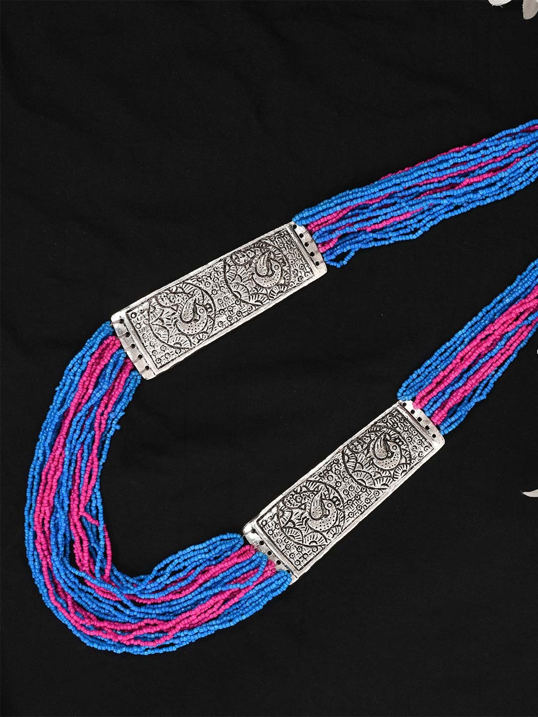 

QTO Silver-Toned & Turquoise Blue Silver-Plated Layered Necklace
