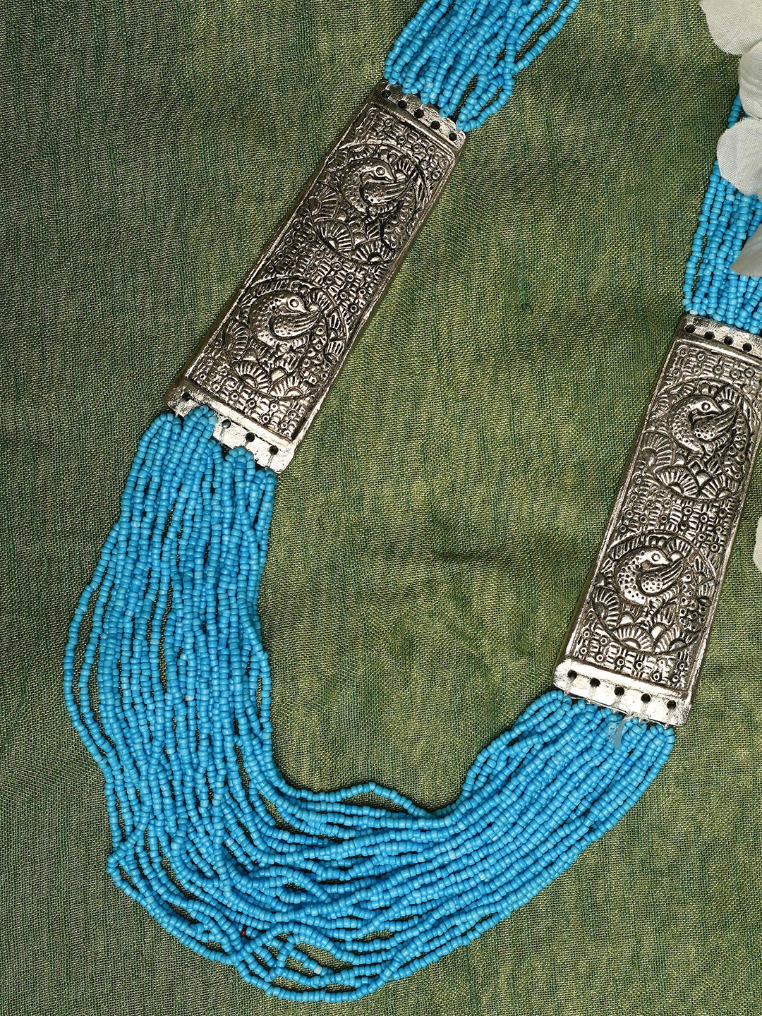 

QTO Silver-Toned & Turquoise Blue Silver-Plated Layered Necklace