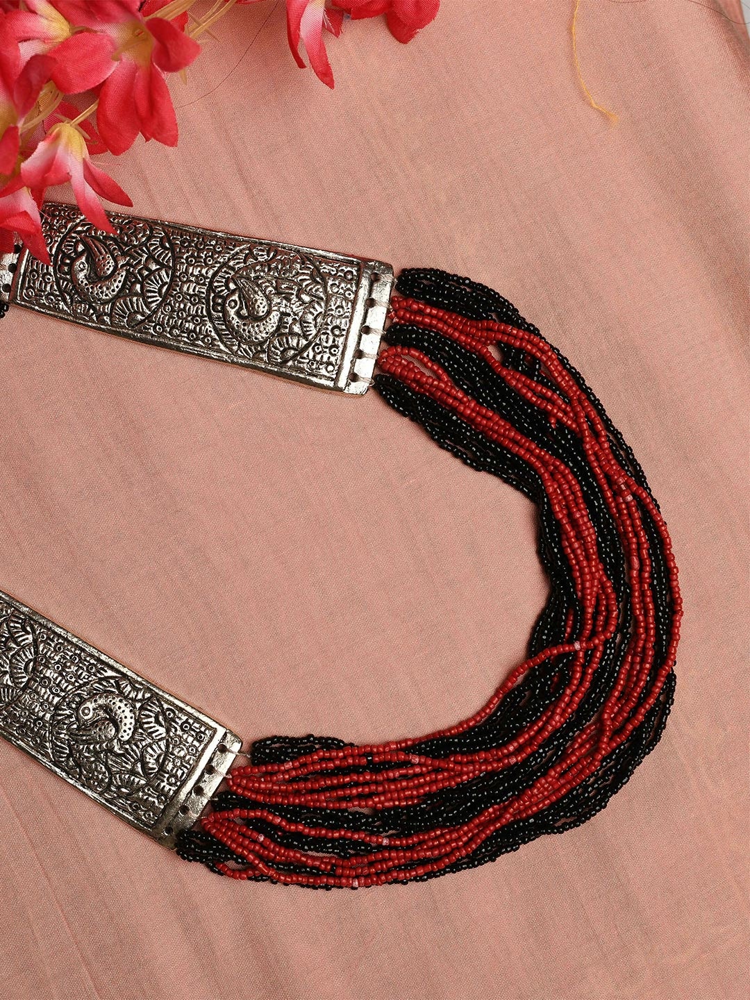 

QTO Silver-Toned & Red Silver-Plated Layered Necklace