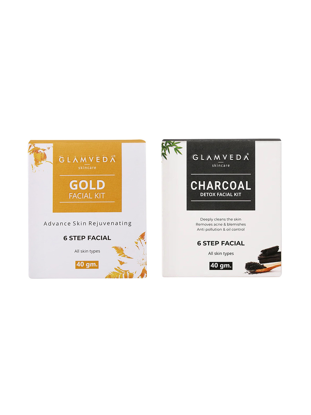 

GLAMVEDA Gold Rejuvenating Facial Kit & Charcoal Detox & Anti Pollution Facial Kit 40gm Each, Black