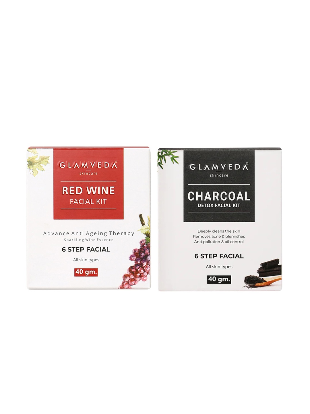 

GLAMVEDA Set Of 2 Red Wine Advance Anti Ageing & Charcoal Detox Facial Kit 40gm Each