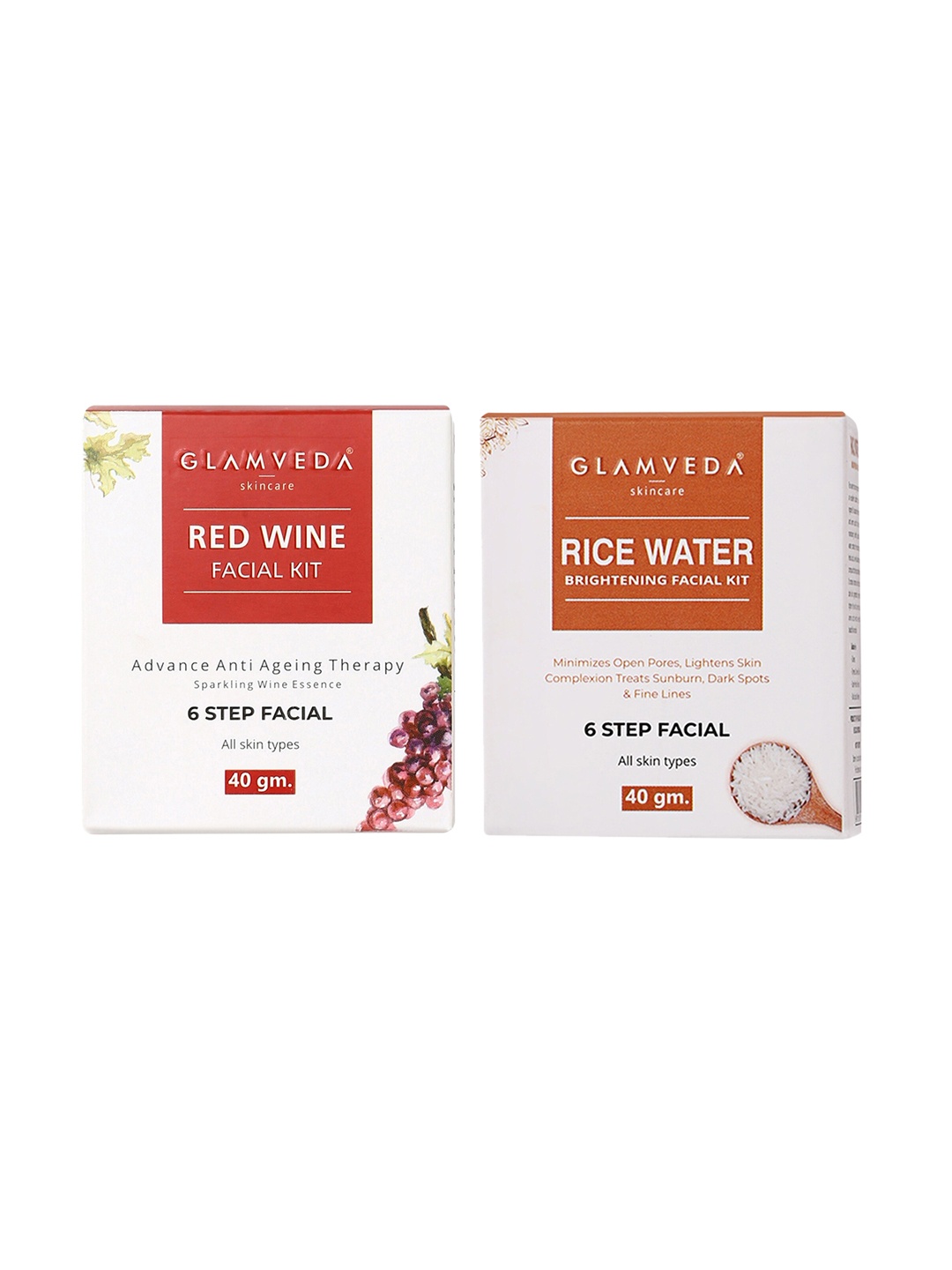 

GLAMVEDA Set Of 2 Red Wine Advance Anti Ageing & Rice Water Brightening Facial Kit 40gm Each