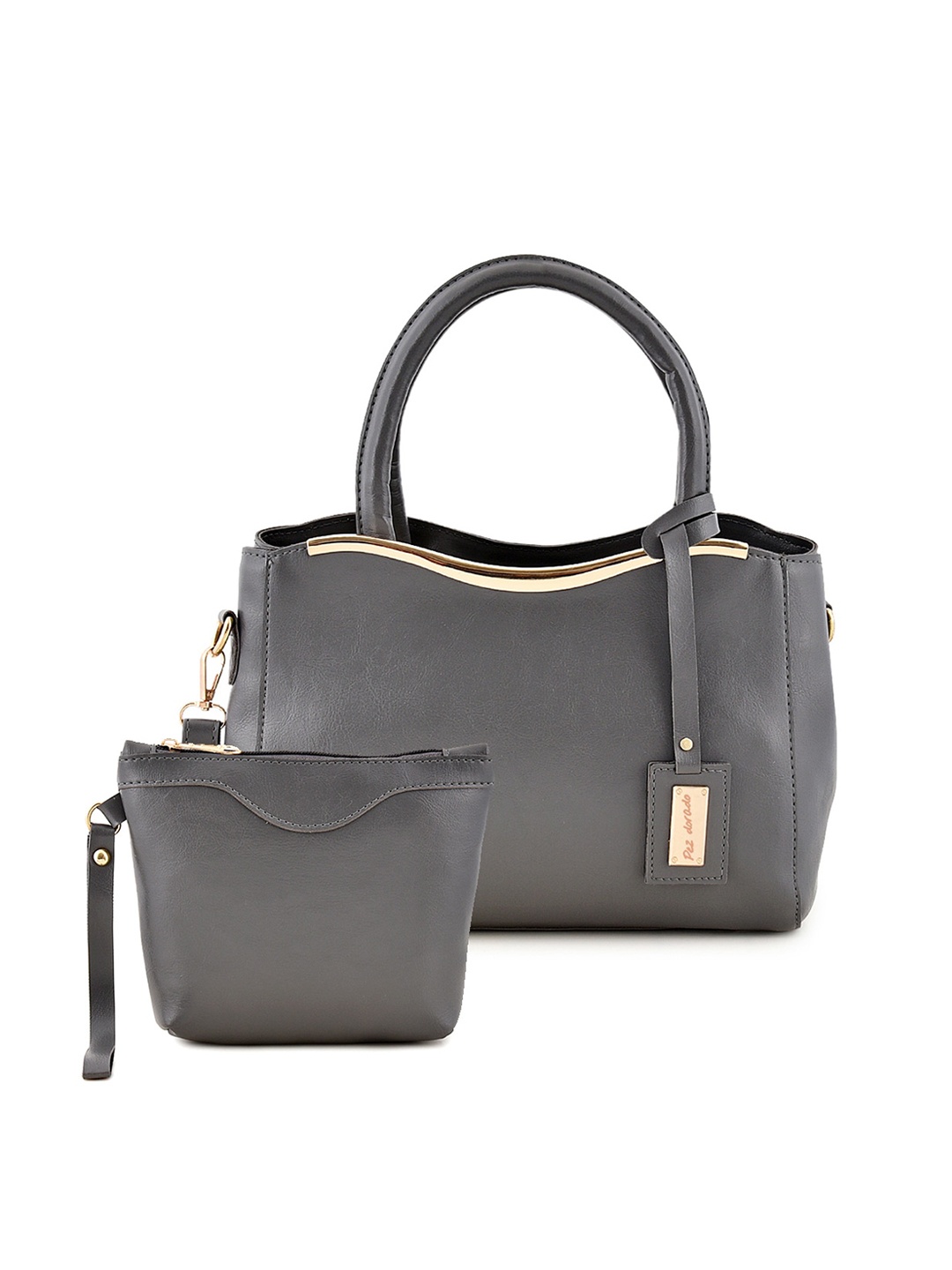 

Pez dorado Grey PU Structured Handheld Bag with Tasselled