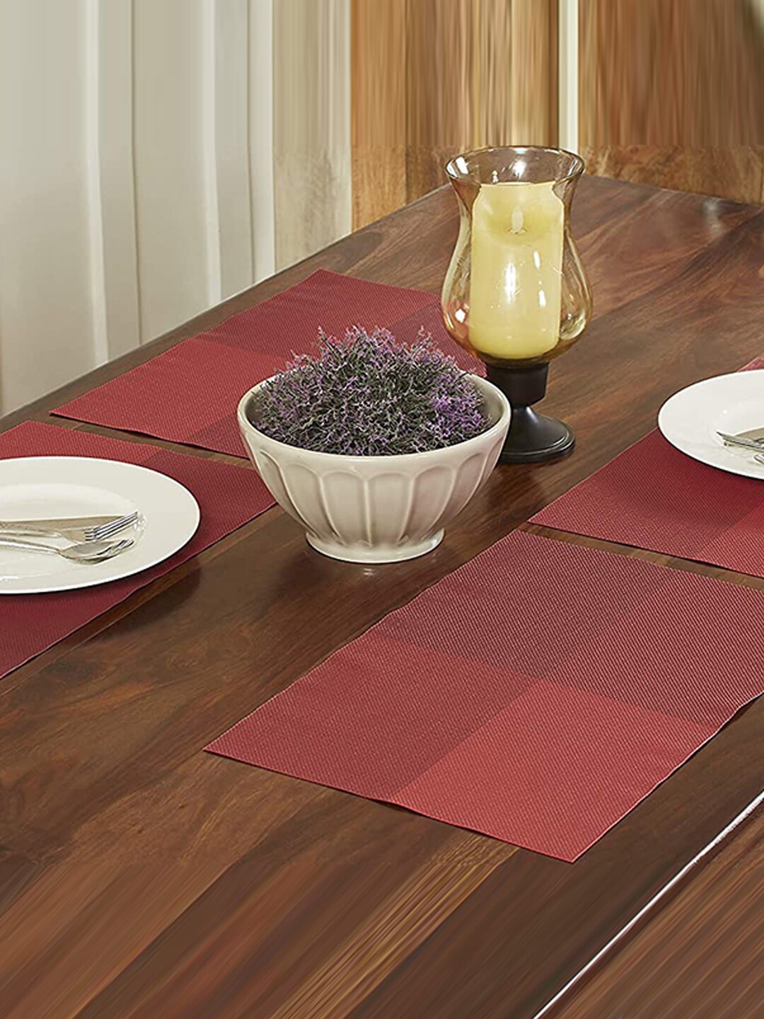 

homewards Set Of 4 Red Printed Table Placemats