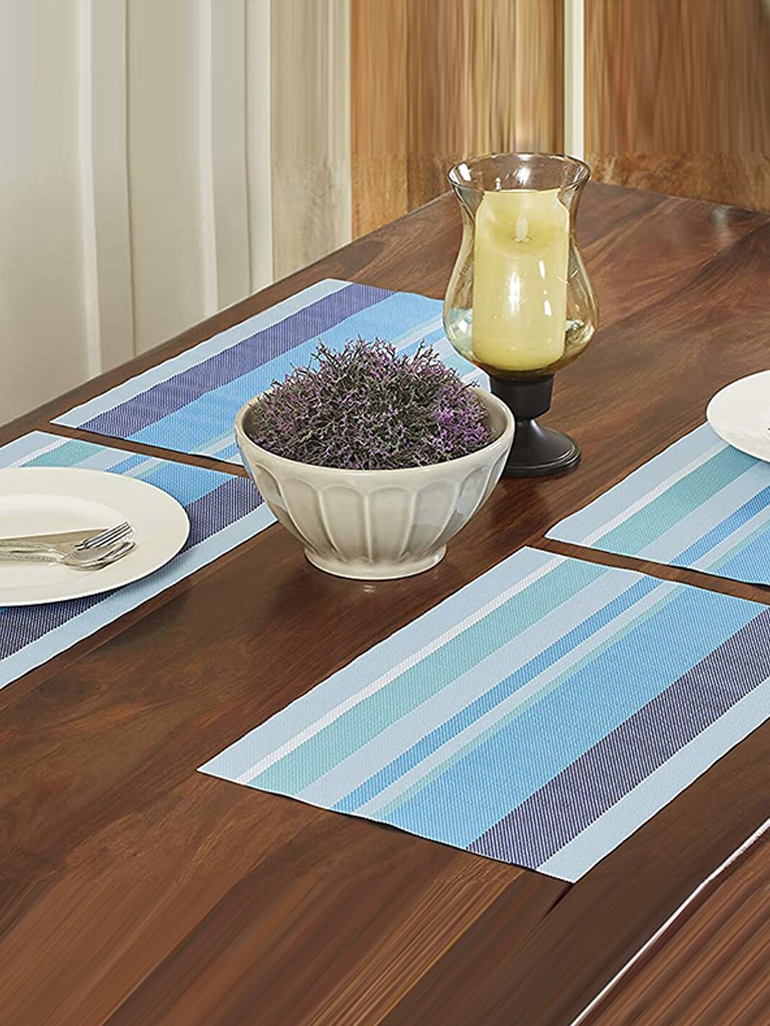 

homewards Set Of 4 Blue Striped Table Placemats