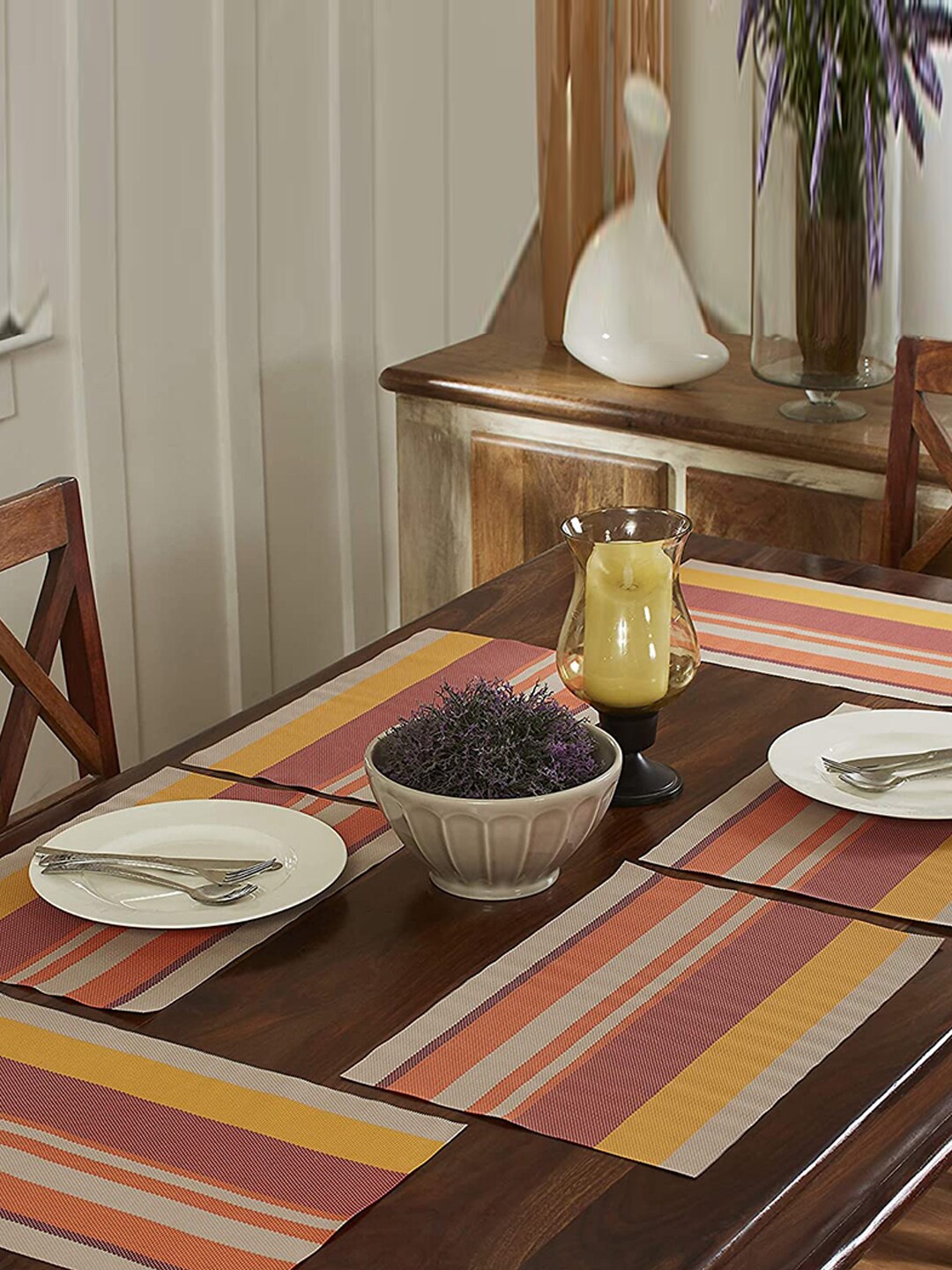 

homewards Set of 4 Orange & Yellow Striped Table Placemats