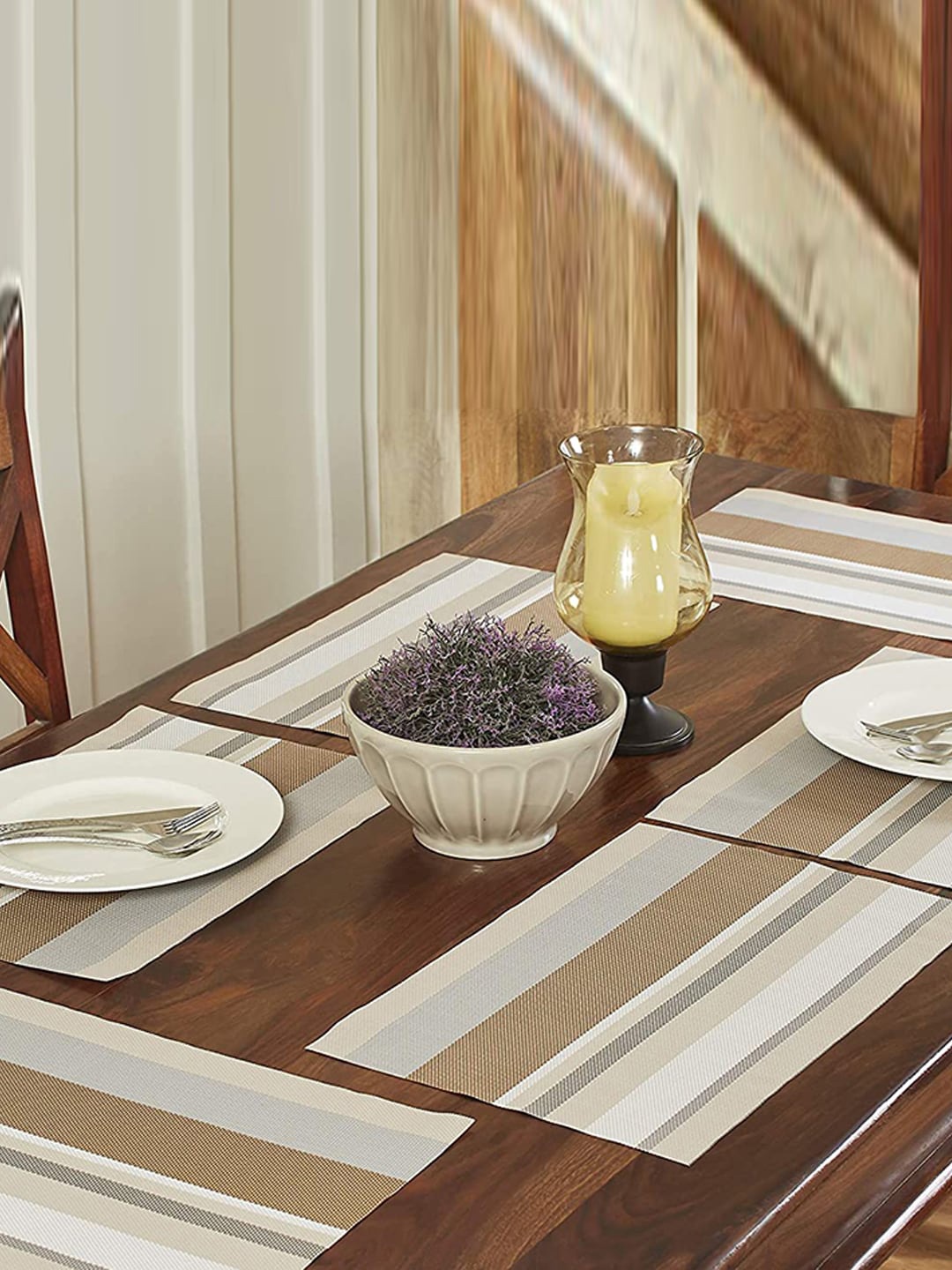 

homewards Set Of 4 Cream & Brown Striped Table Placemats