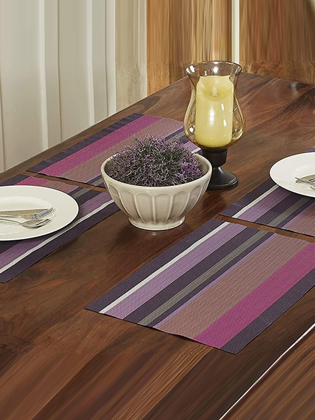 

homewards Set Of 4 Purple Striped Table Placemats