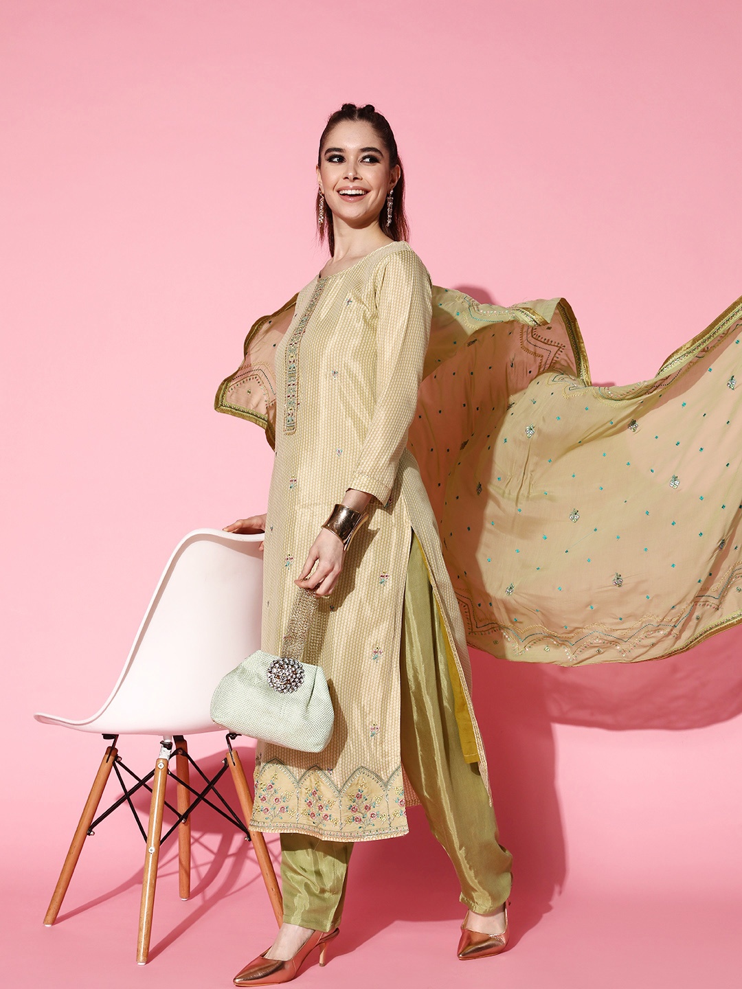 

Kvsfab Women Yoke Design Kurta with Trousers & With Dupatta, Green