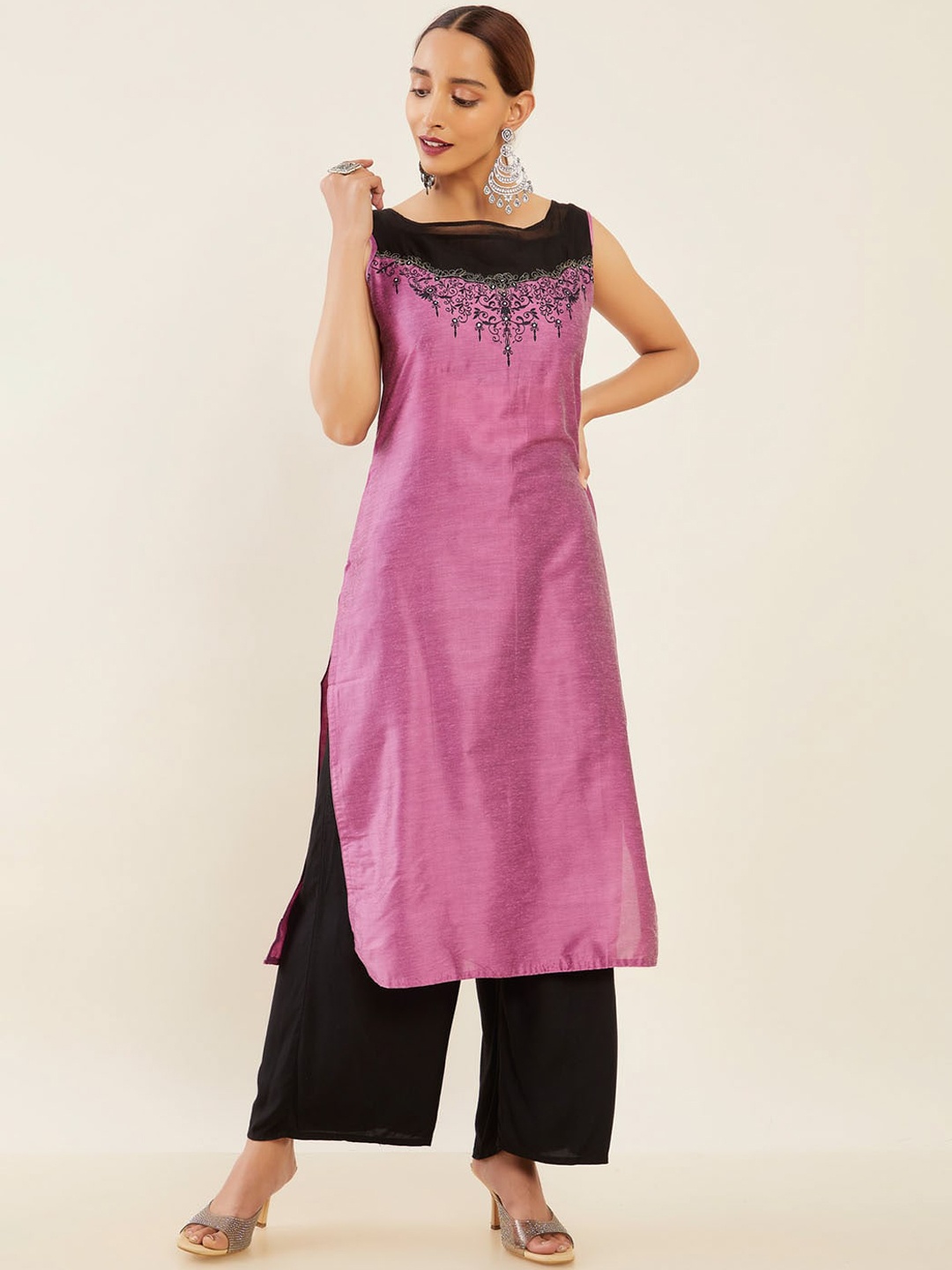 

Maybell Embroidered Thread Work A-Line Kurta, Purple