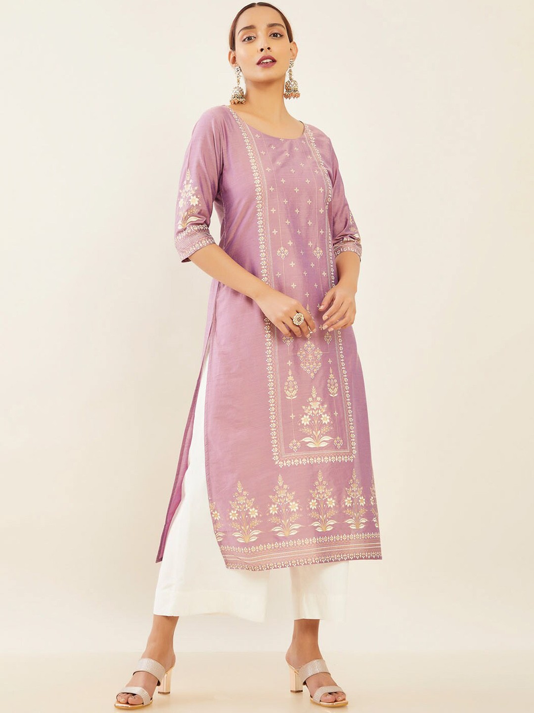 

Maybell Floral Embroidered Chikankari A-Line Kurta, Purple