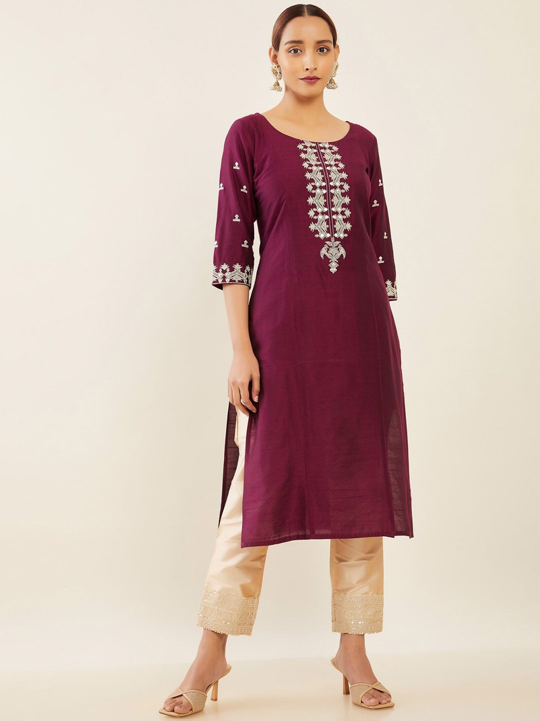 

Maybell Thread Work A-Line Silk Kurta, Purple