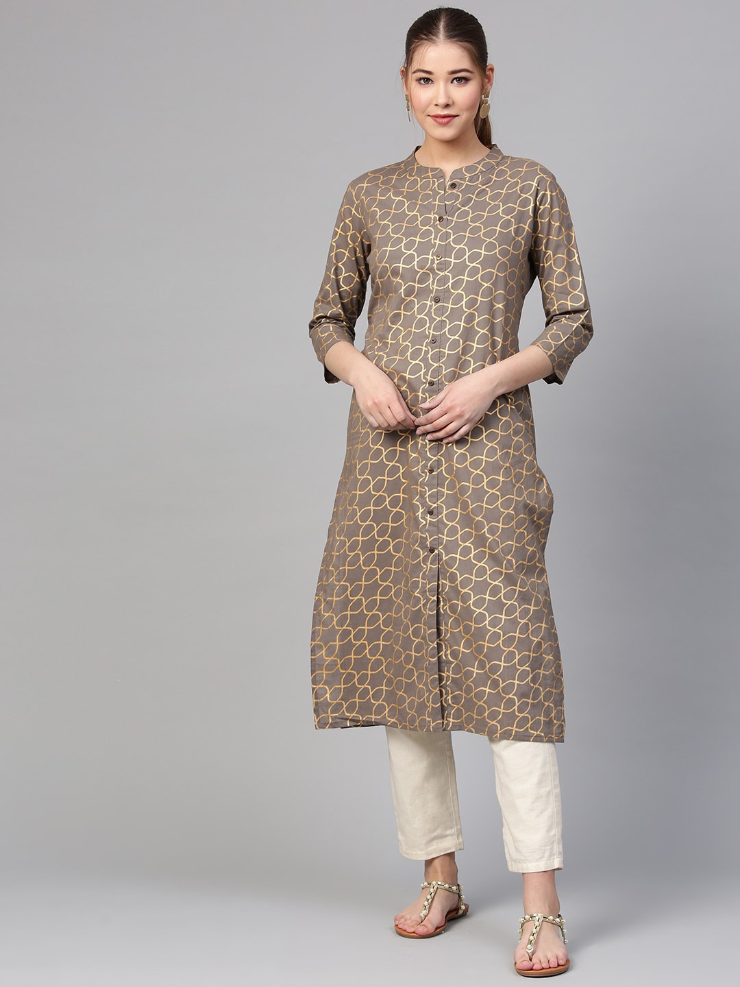 

KSUT Women Printed Cotton Kurta, Grey