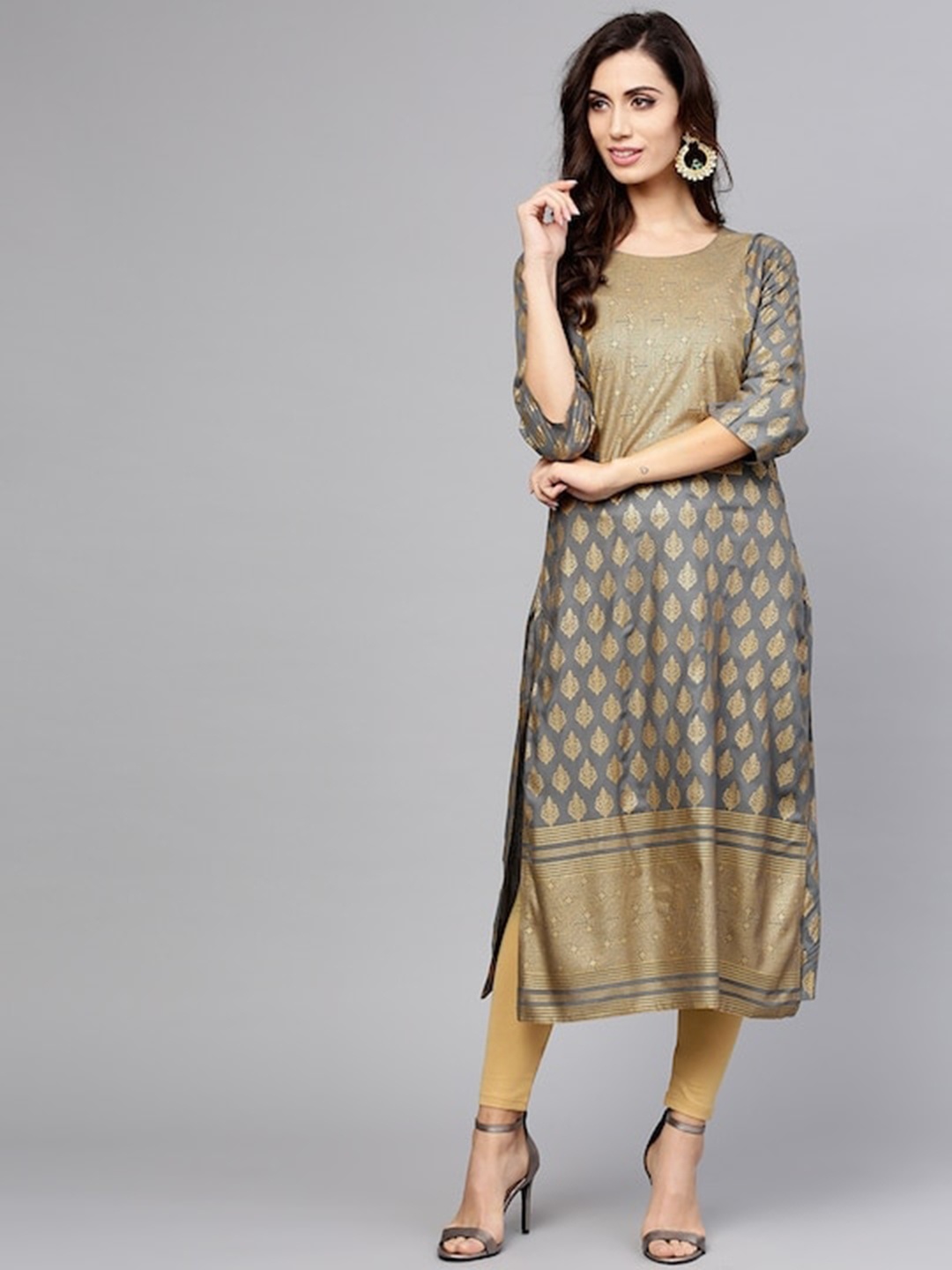 

KSUT Women Ethnic Motifs Printed Kurta, Grey