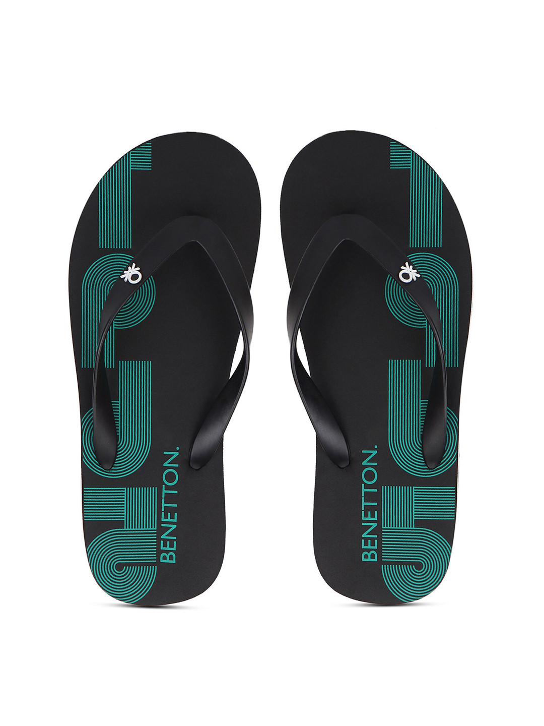 

United Colors of Benetton Men Black & Teal Printed Thong Flip-Flops