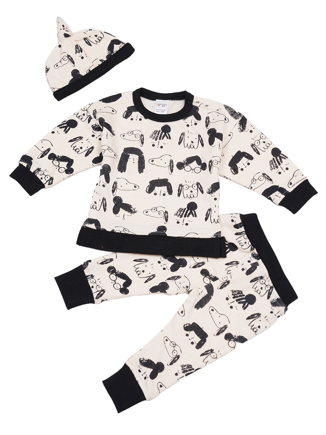 

Creative Kids Girls Printed Organic Cotton T-shirt with Pyjamas, Off white
