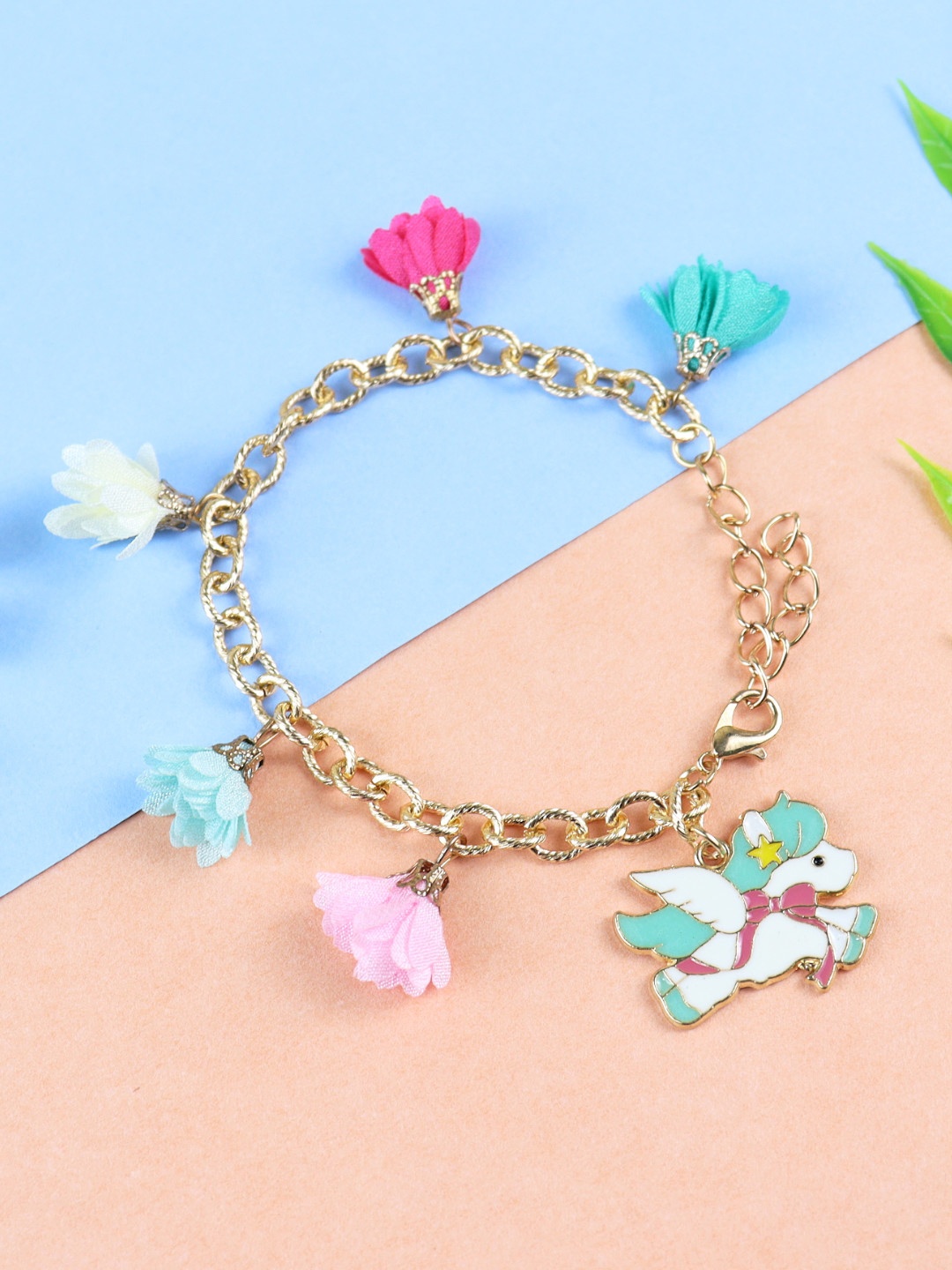 

Asthetika Kids Girls Gold-Toned & Blue Gold-Plated Link Bracelet