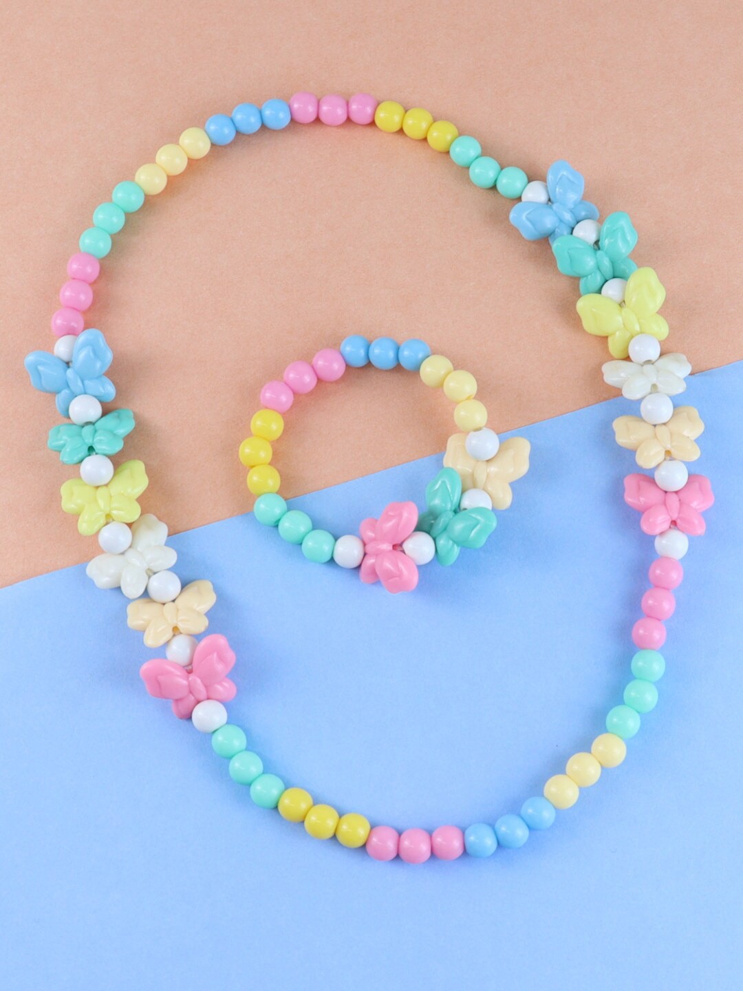 

asthetika Kids Gold-Plated Green & Yellow Beaded Jewellery Set