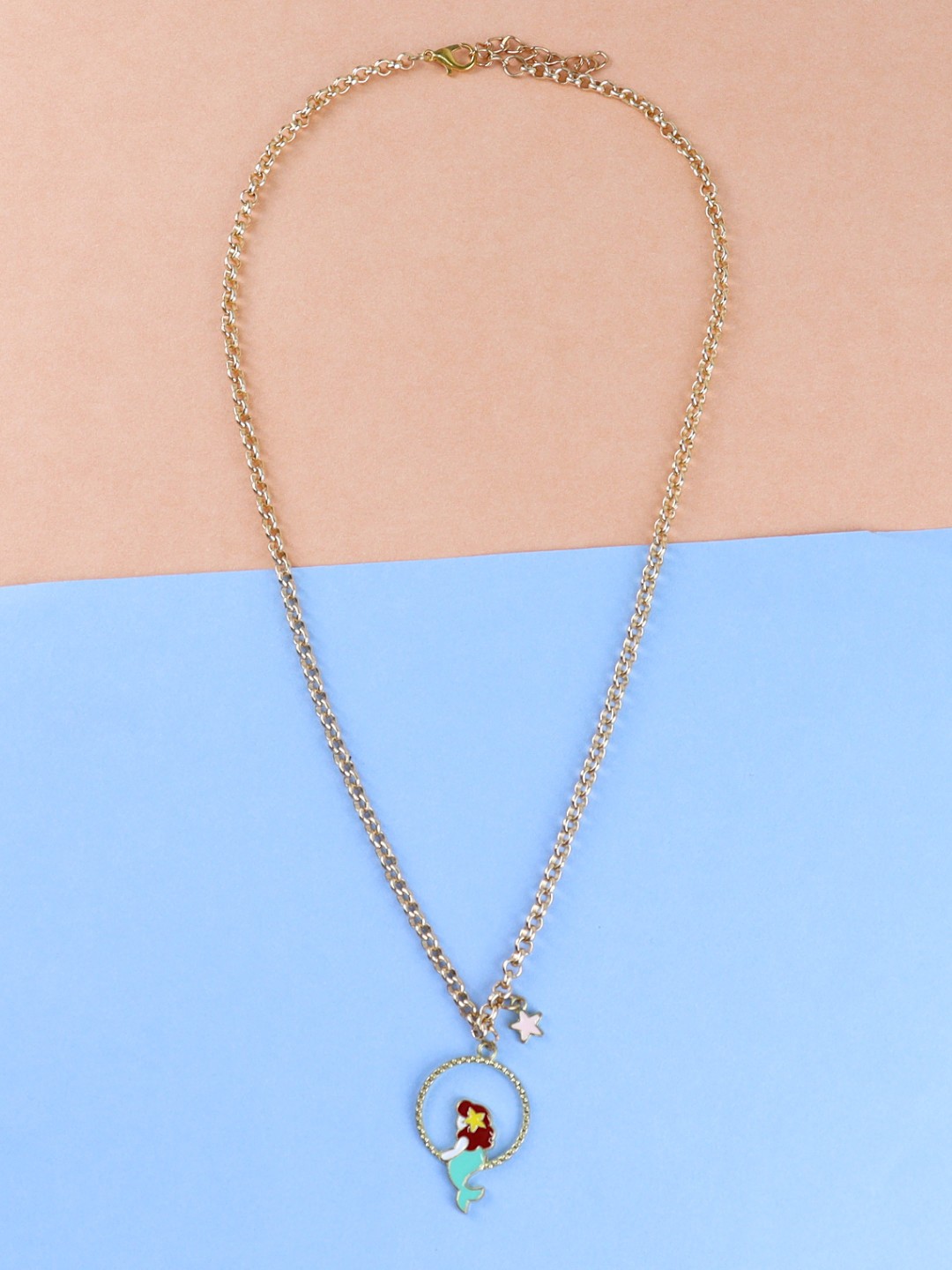 

Asthetika Kids Girls Gold-Plated Mermaid Charm Necklace, Green