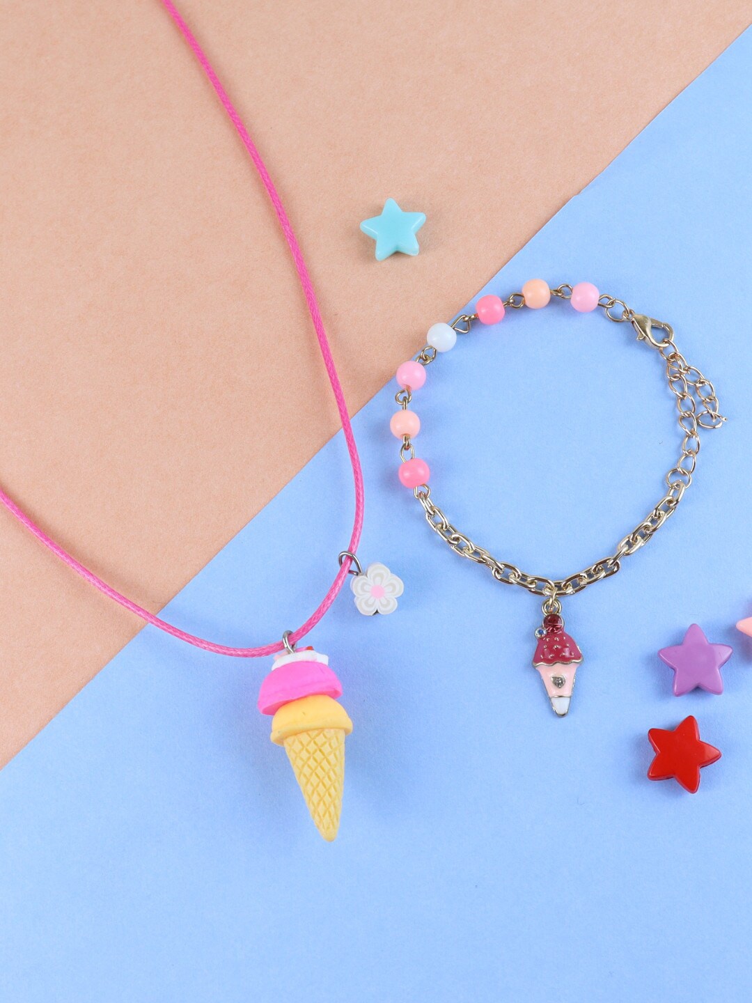 

Asthetika Kids Ice Cream Charm Necklace Bracelet Set, Pink