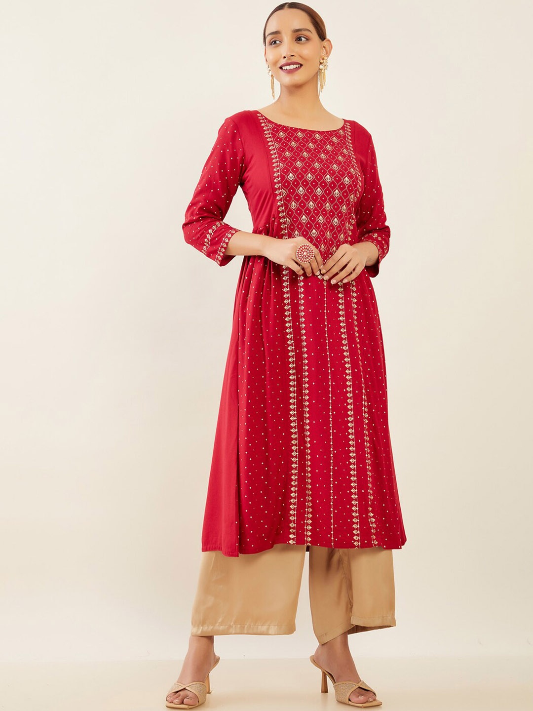 

Maybell Women Ethnic Motifs Printed Anarkali Kurta, Red