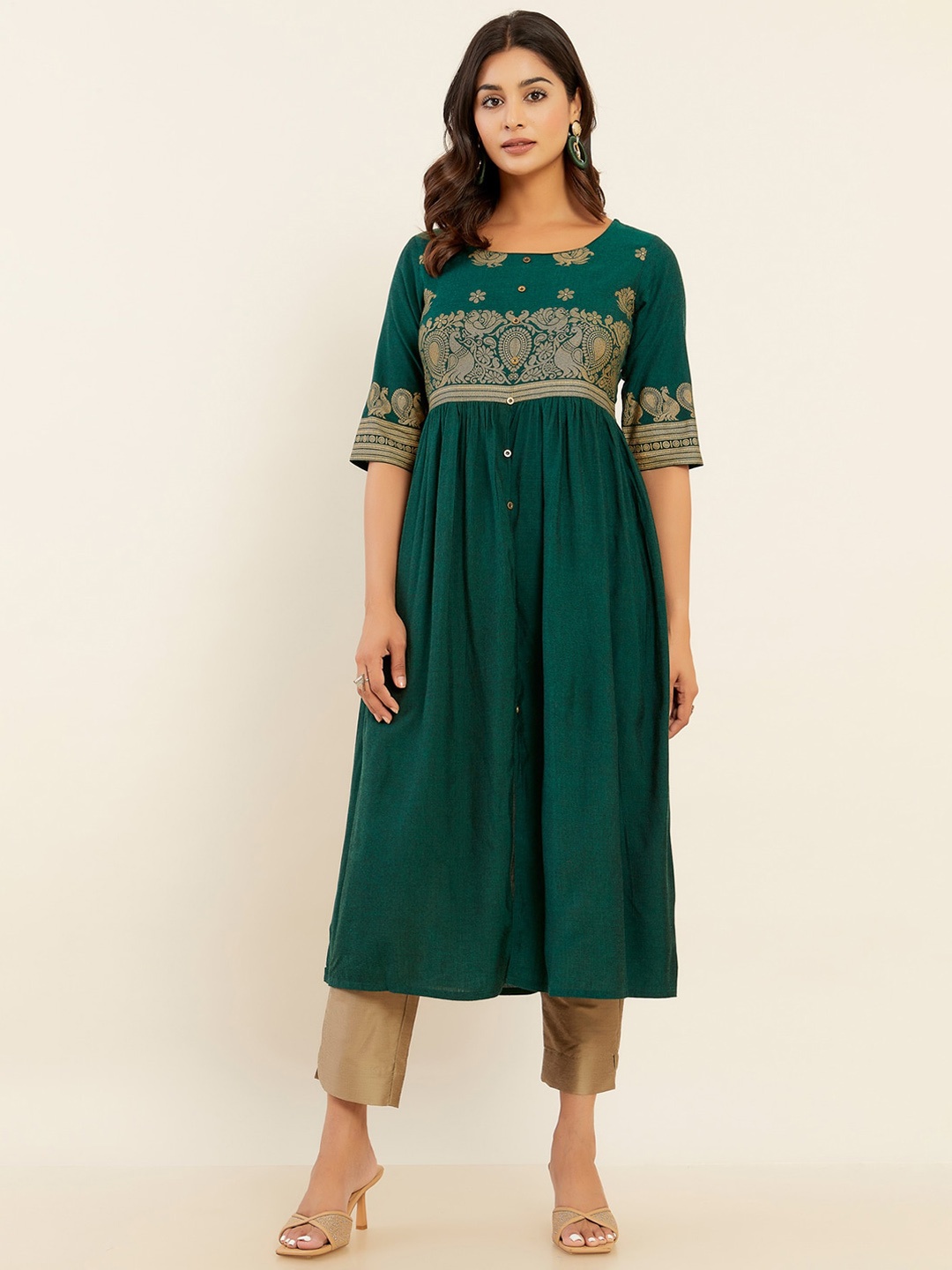 

Maybell Ethnic Motifs Anarkali Kurta, Green