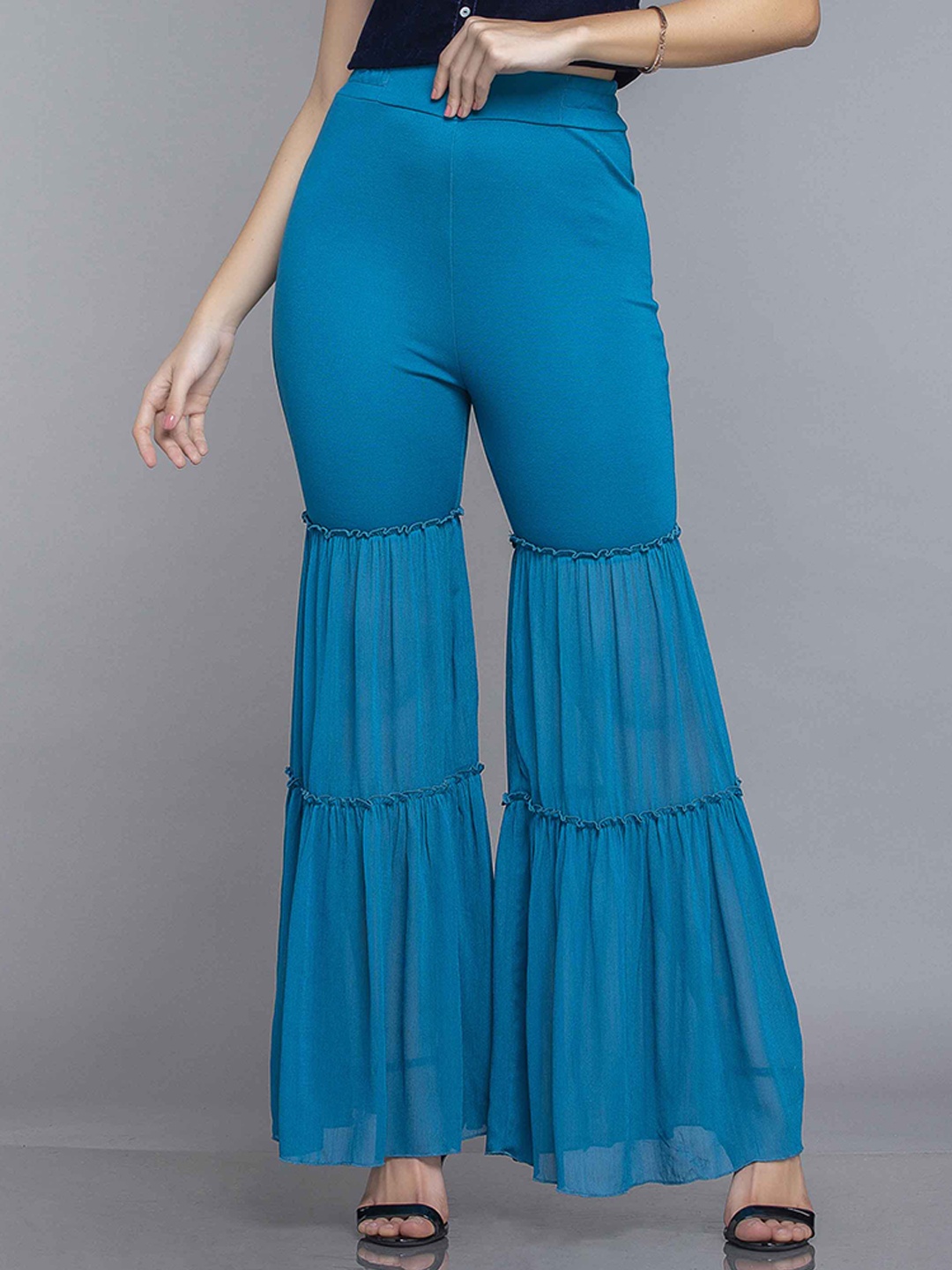 

MKOAL Women Turquoise Blue Palazzos