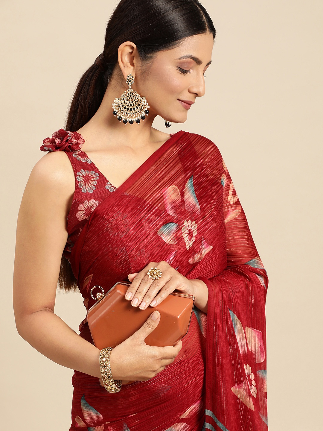 

Mitera Maroon Floral Pure Georgette Saree