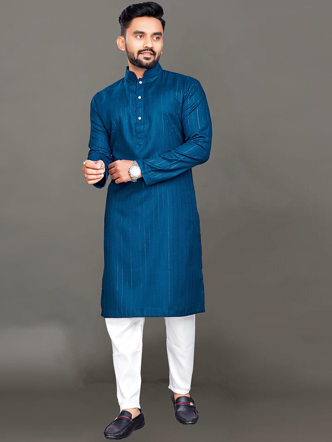 

Ekta Textiles Men Printed Pure Cotton Kurta with Pyjamas, Blue