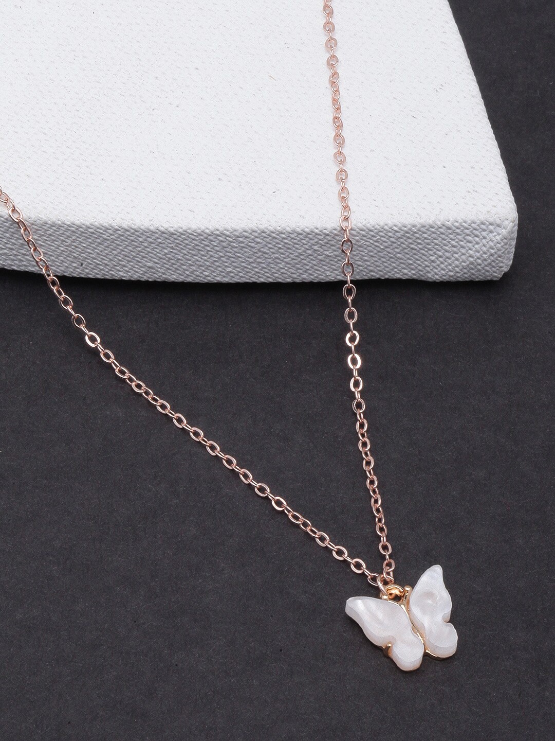 

DIVA WALK White & Rose Gold Brass Rose Gold-Plated Butterfly Necklace