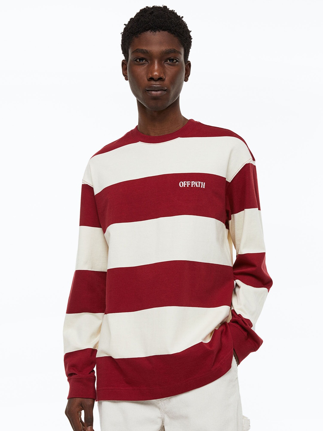 

H&M Men Red & Off White Relaxed Fit Jersey Top