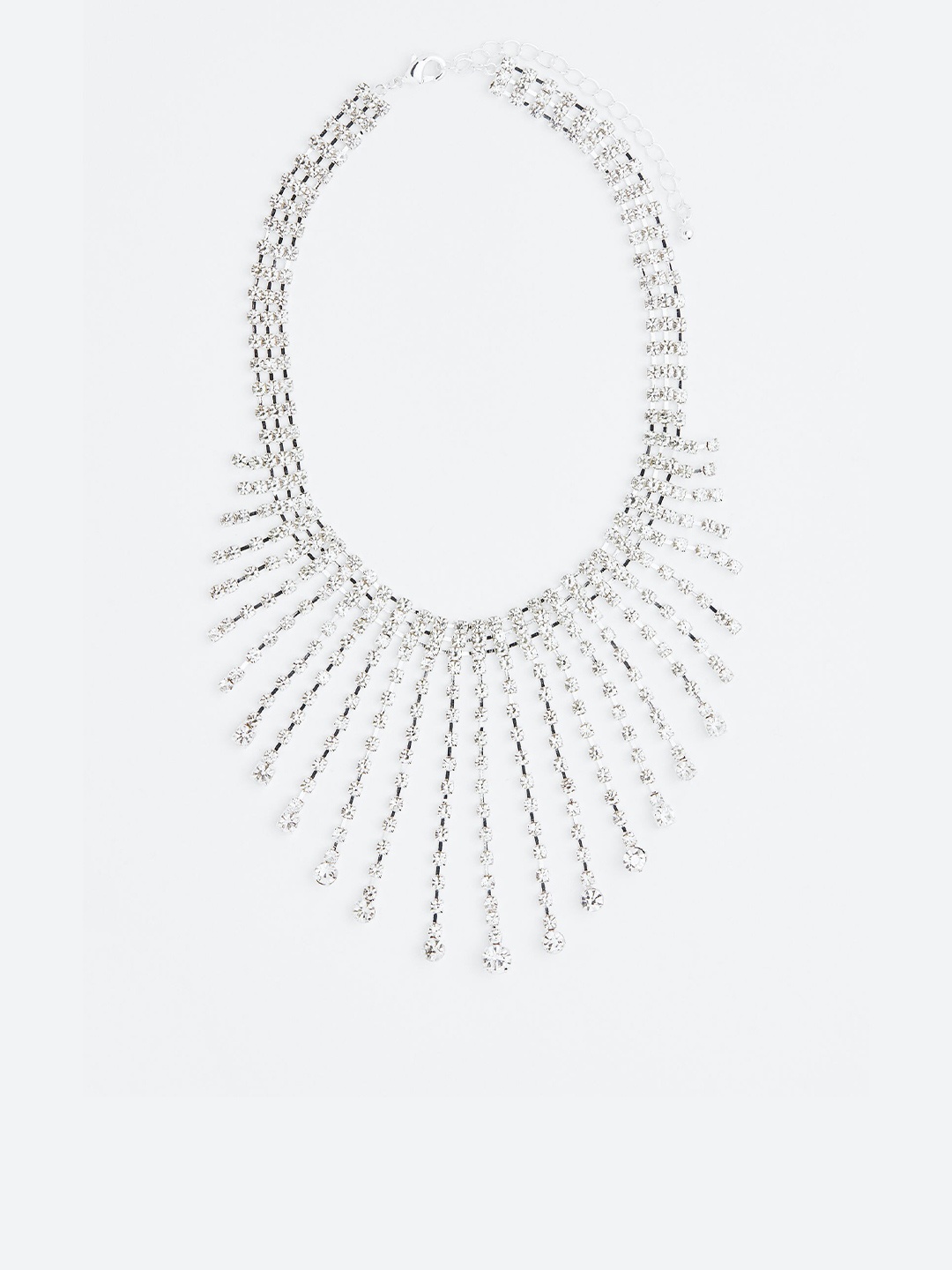 

H&M Silver-Toned & White Short Rhinestone Necklace