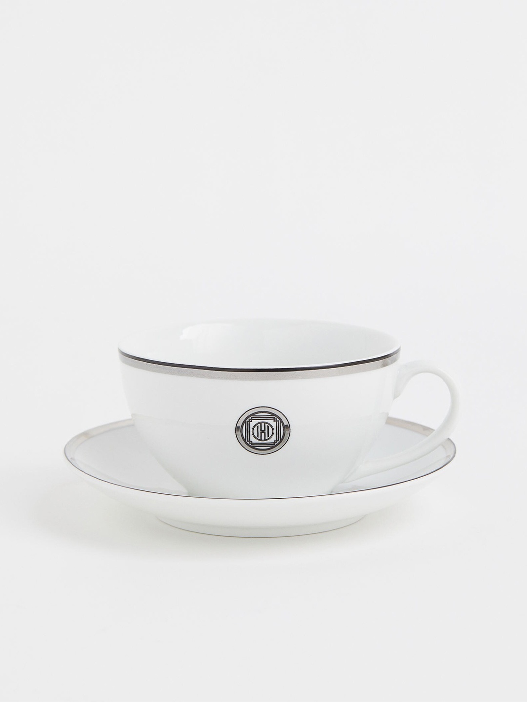 

H&M Silver-Toned & White Porcelain Cup and Saucer