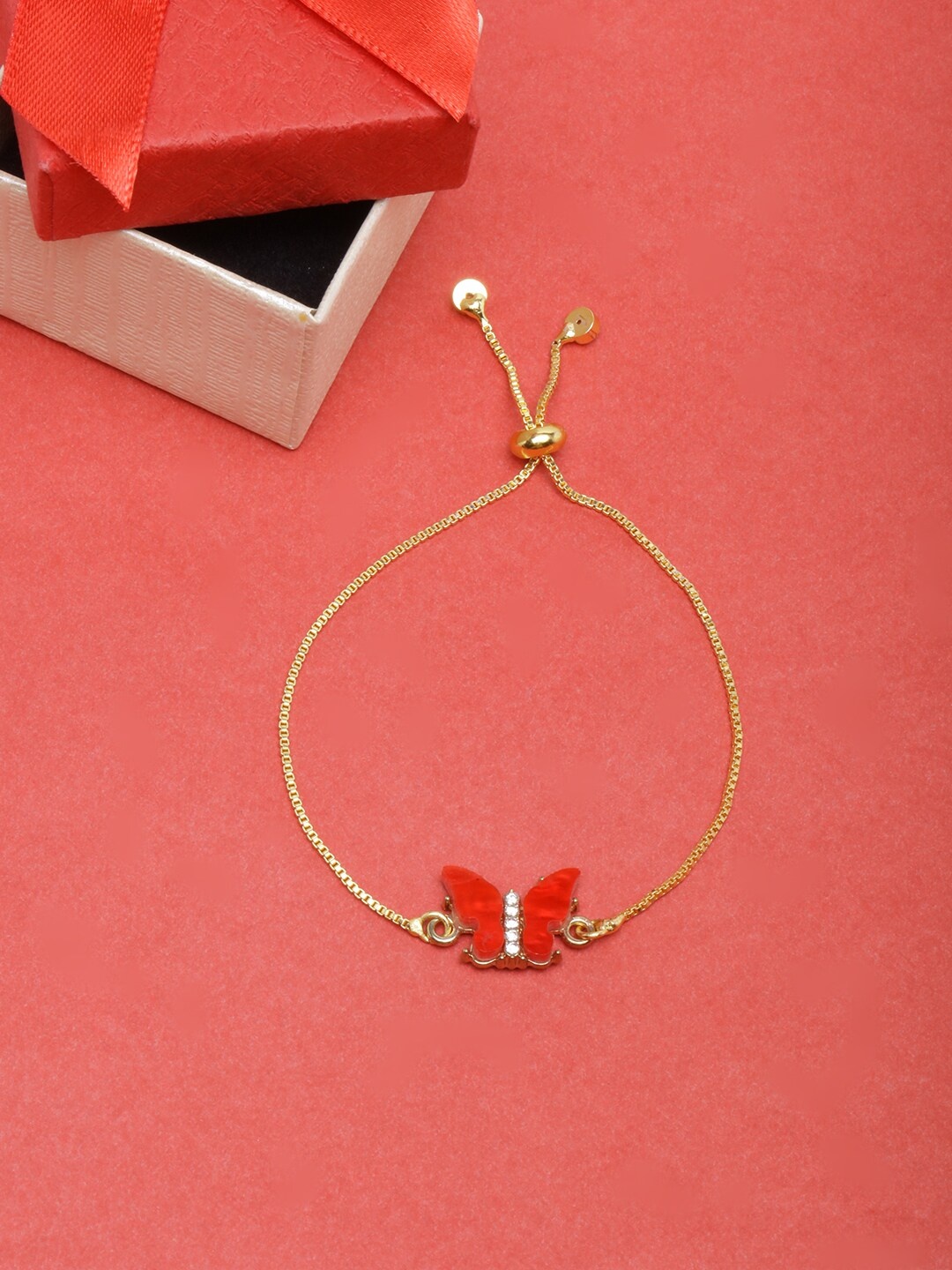 

DIVA WALK Women Gold-Toned & Red Brass Gold-Plated Charm Bracelet