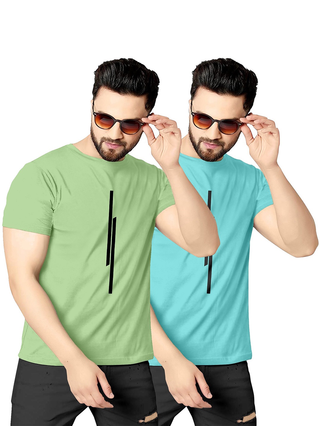 

KAJARU Men Pack Of 2 Green & Blue T-shirt