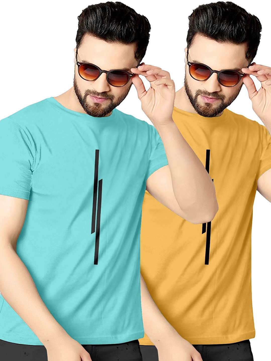 

KAJARU Men Pack Of 2 Blue & Yellow T-shirt