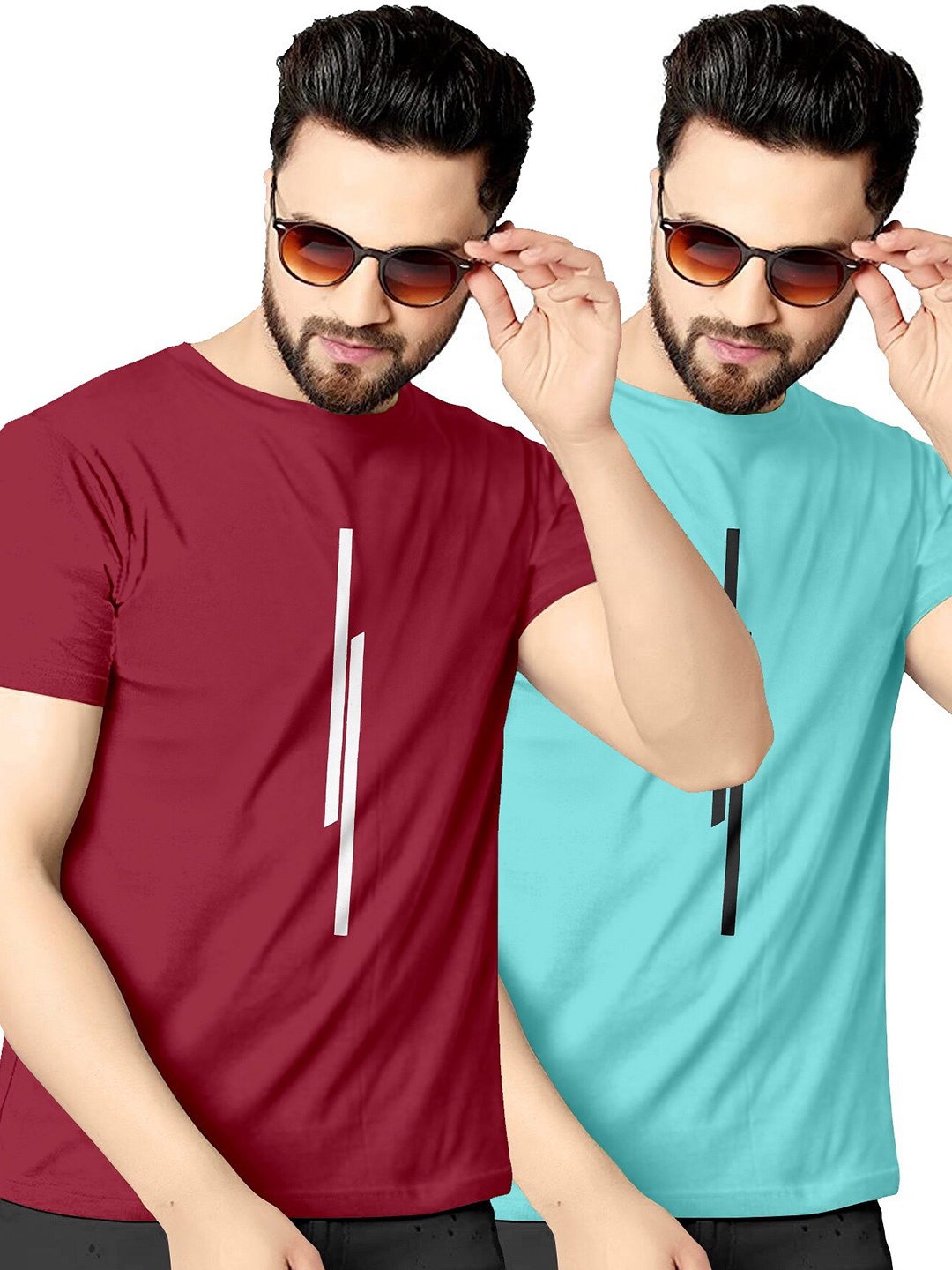 

KAJARU Men Pack Of 2 Maroon & Blue T-shirt