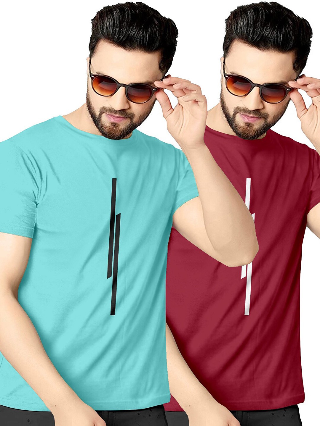 

KAJARU Men Pack Of 2 Blue & Maroon T-shirt