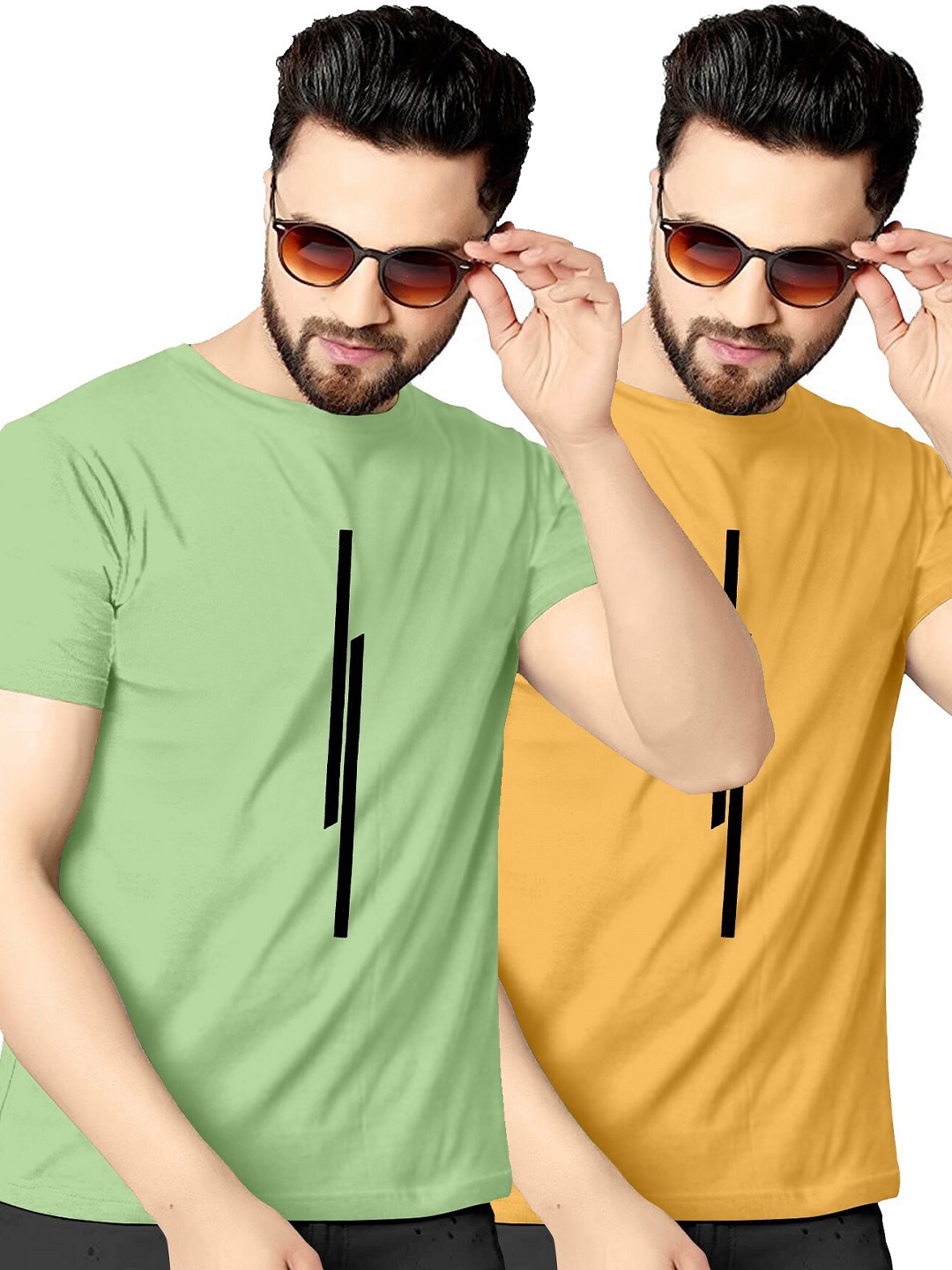 

KAJARU Men Pack Of 2 Green & Yellow T-shirt