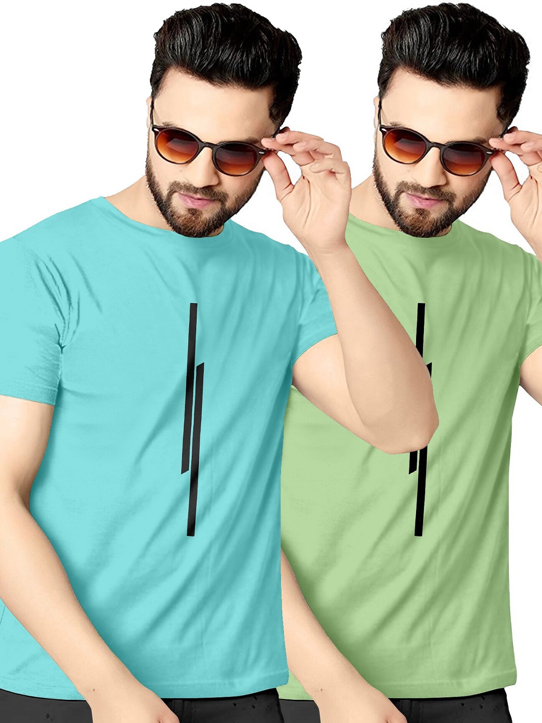 

KAJARU Men Pack Of 2 Blue & Green T-shirt